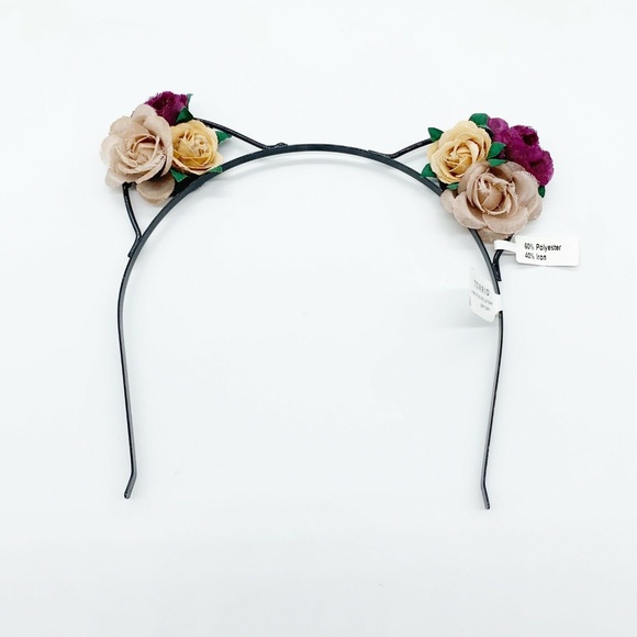 Torrid Floral Cat Ear Black Metal Headband NWT - Picture 1 of 3